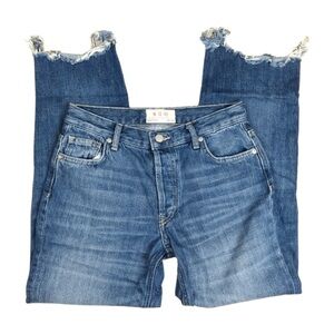 We The Free Denim Jeans High Rise Button Fly‎ Raw Hem Straight Leg Blue Size 29